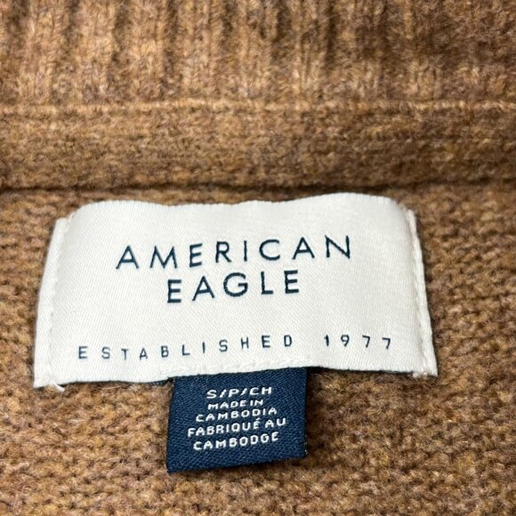 American Eagle Sweater Mens Small Brown Cream Stripe Knit Pullover Casual Y2K - Picture 3 of 10